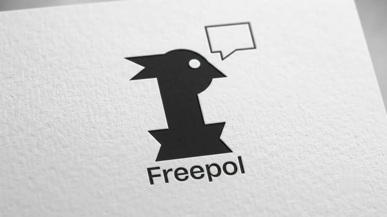 The Freepol mark, a chess pawn with a bird's head and a speech bubble, pressed into paper.